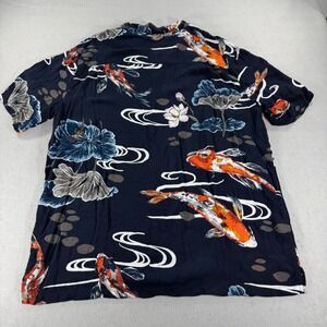 Urban Outfitters Koi Fish Shirt Navy Viscose Camp Collar Mens XL